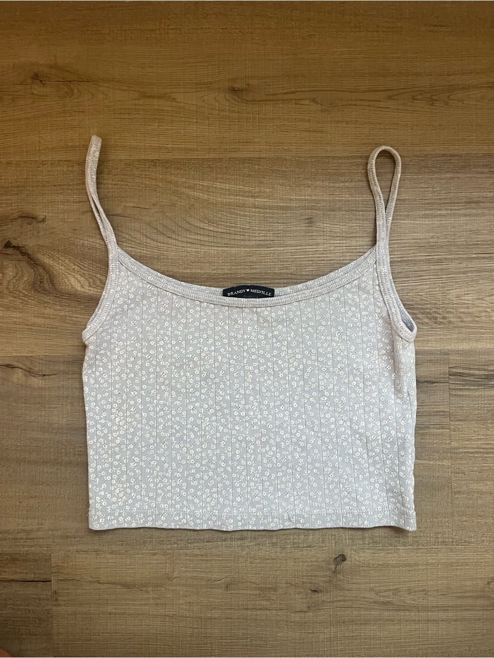 Brandy Melville White Tiny Floral Ribbed Cami
